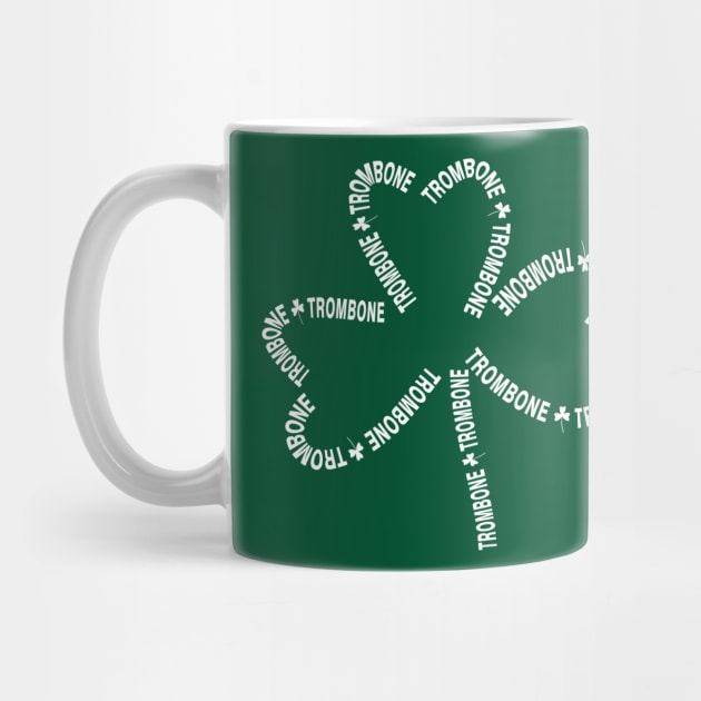 Trombone White Text Shamrock by Barthol Graphics